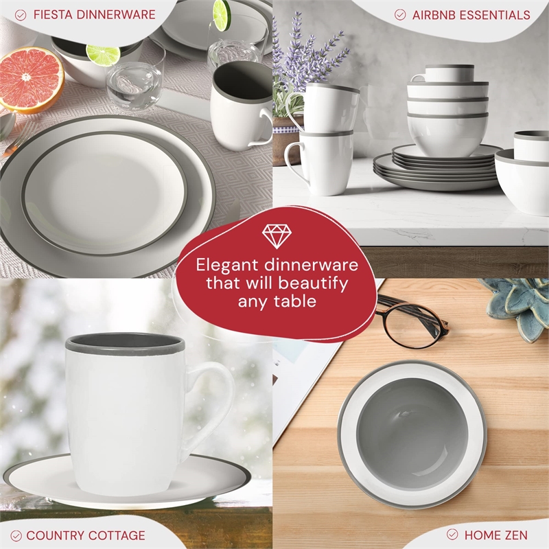 Safdie & Co. Stoneware Dinnerset 16 Piece 2-Tone Luna