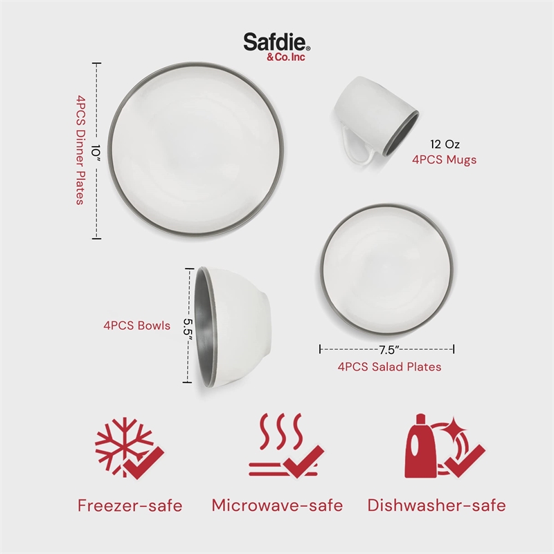 Safdie & Co. Stoneware Dinnerset 16 Piece 2-Tone Luna