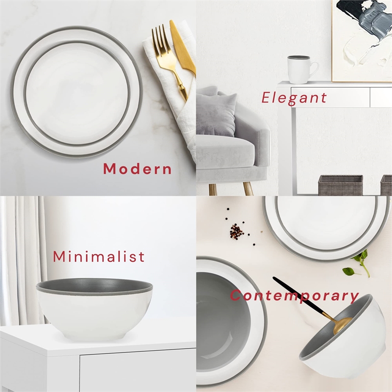 Safdie & Co. Stoneware Dinnerset 16 Piece 2-Tone Luna