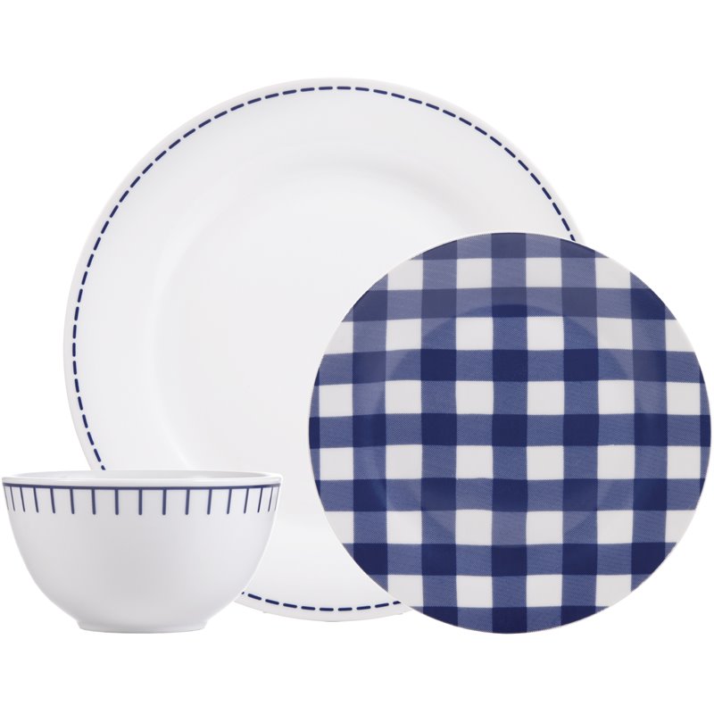 Safdie & Co. Porcelain Dinnerset 12 Piece Rim Rustic Cottage Navy/White