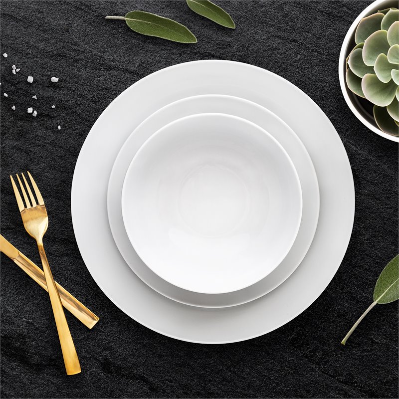 Safdie & Co. Porcelain Dinnerset 12 Piece Porcelain White Coupe Orbit