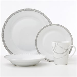 Safdie & Co. Porcelain Dinnerset 16 Piece Round Rim Infinity