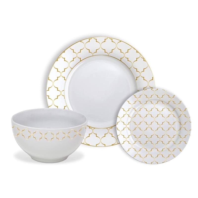 Safdie & Co. Porcelain Dinnerset 12 Piece Gold Jacquard