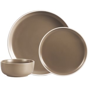 Safdie & Co. Stoneware Dinnerset 12 Piece 2-Tone Cylinder Matte Beige