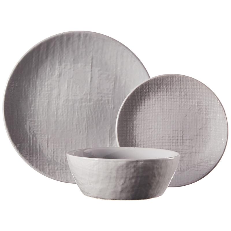 Safdie & Co. Stoneware Dinnerset 12 Piece Grey Linen Embossed