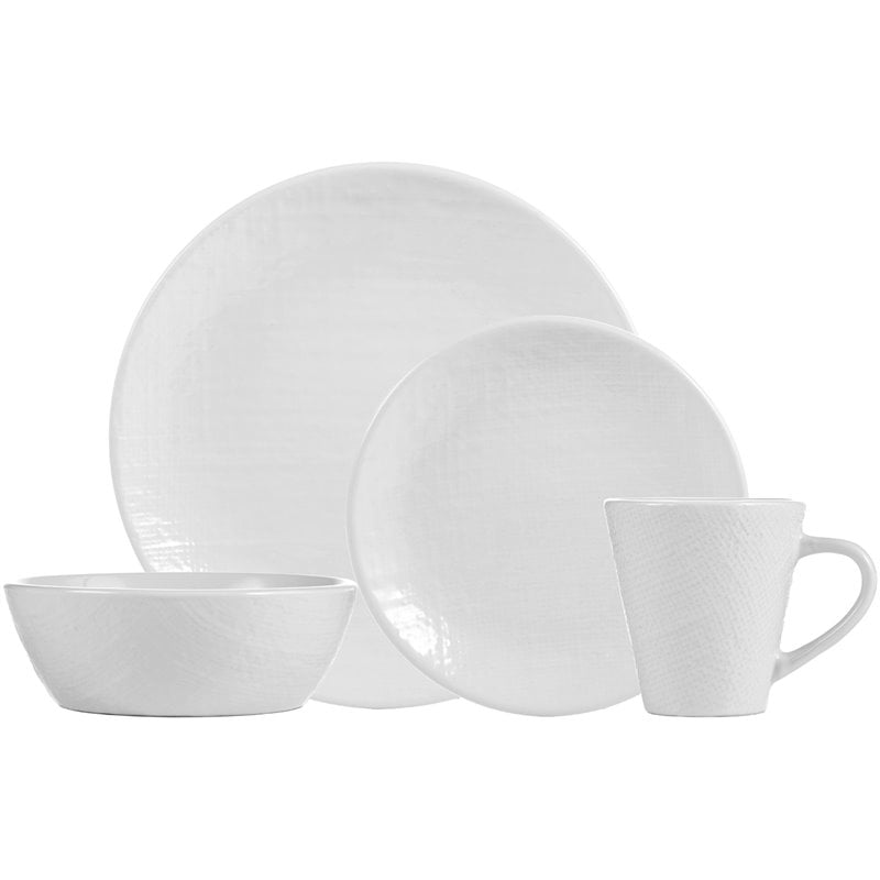 Safdie & Co. Stoneware Dinnerset 16 Piece White Linen Embossed