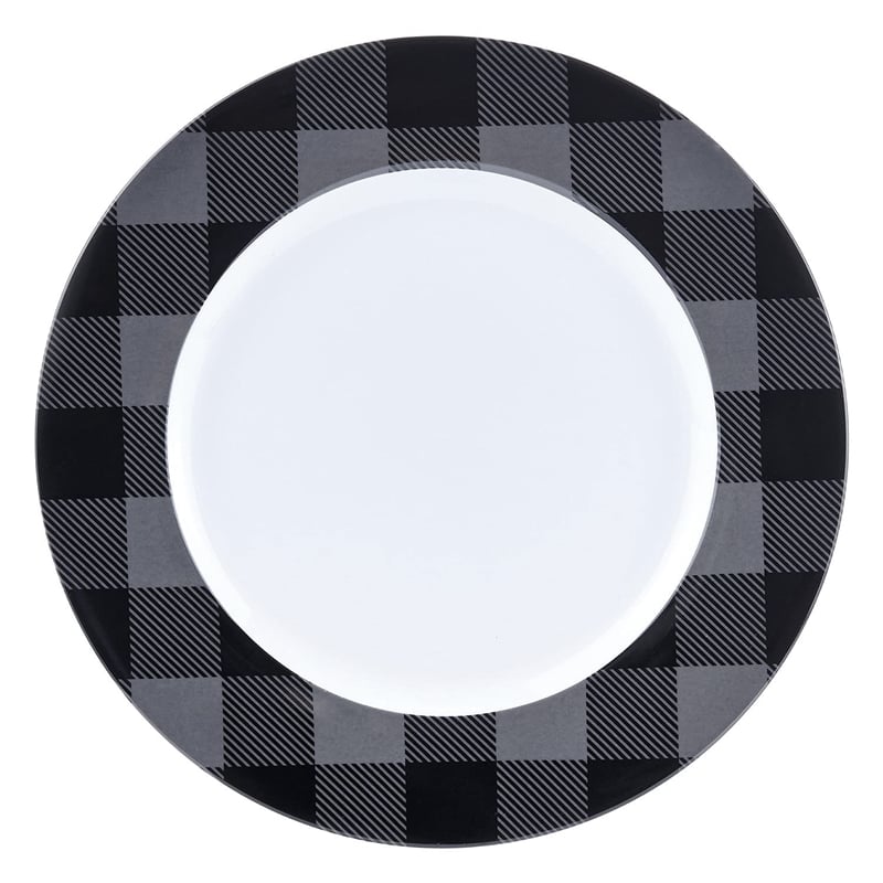 Safdie & Co. Porcelain Dinnerset 16 Piece Buffalo Plaid Grey/Black