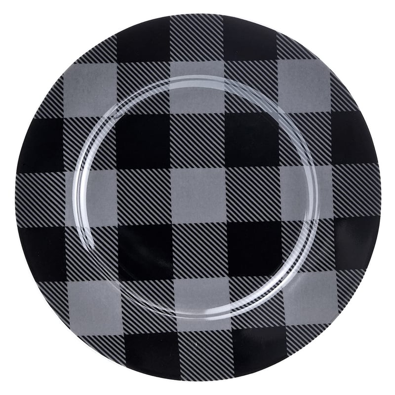 Safdie & Co. Porcelain Dinnerset 16 Piece Buffalo Plaid Grey/Black