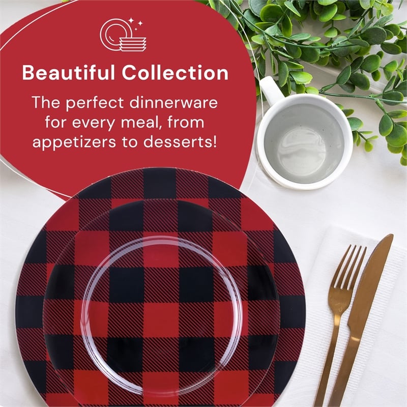Safdie & Co. Porcelain Dinnerset 16 Piece Buffalo Plaid Red/Black