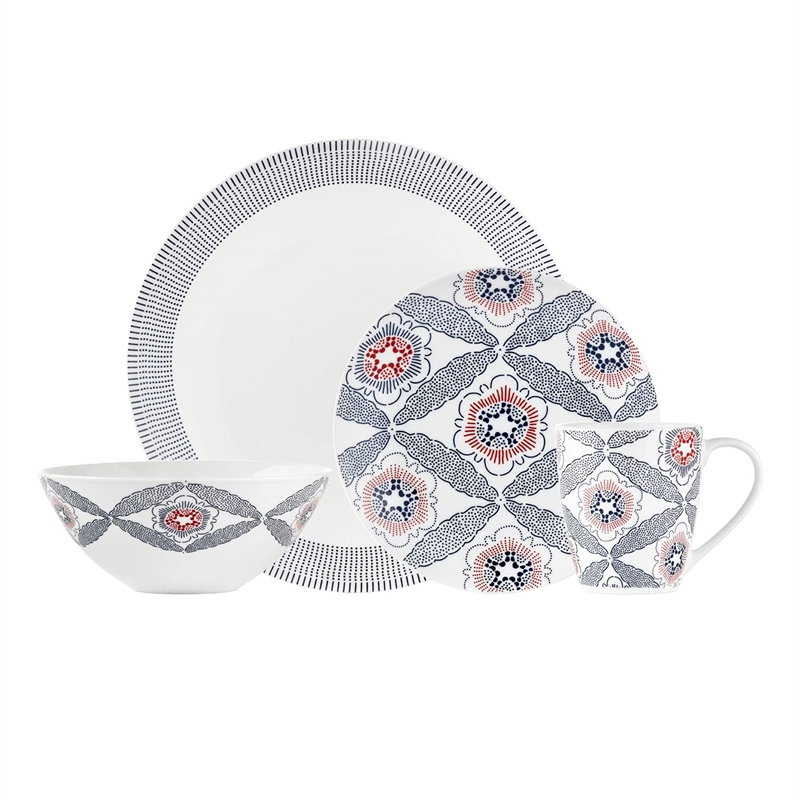 Safdie & Co. Porcelain Dinnerset 16 Piece Round Rim Fez