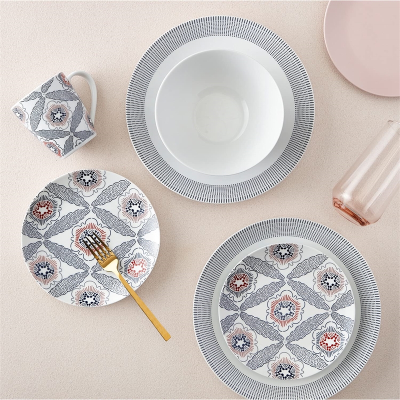 Safdie & Co. Porcelain Dinnerset 16 Piece Round Rim Fez