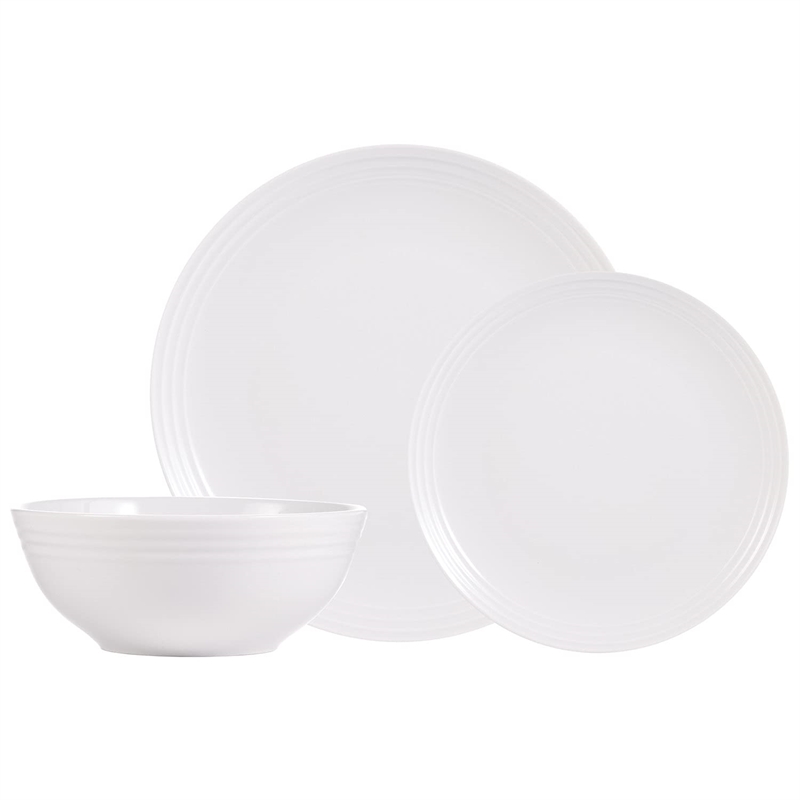 Safdie & Co. Porcelain Dinnerset 12 Piece Super White Coupe Contour