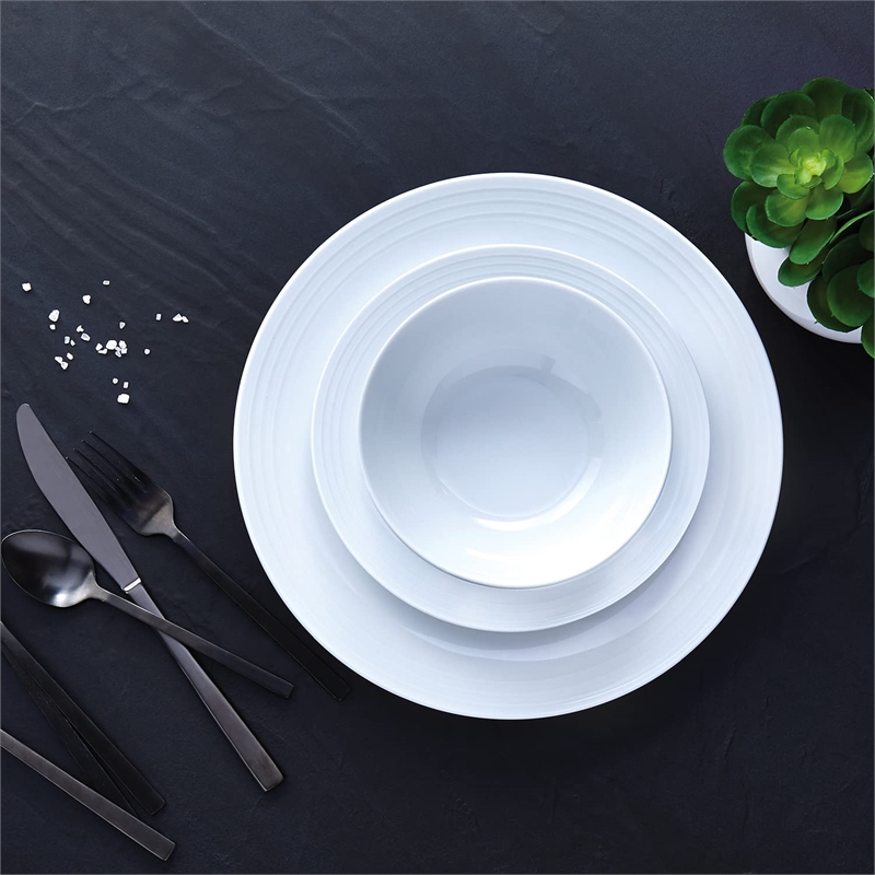 Safdie & Co. Porcelain Dinnerset 12 Piece Super White Coupe Contour