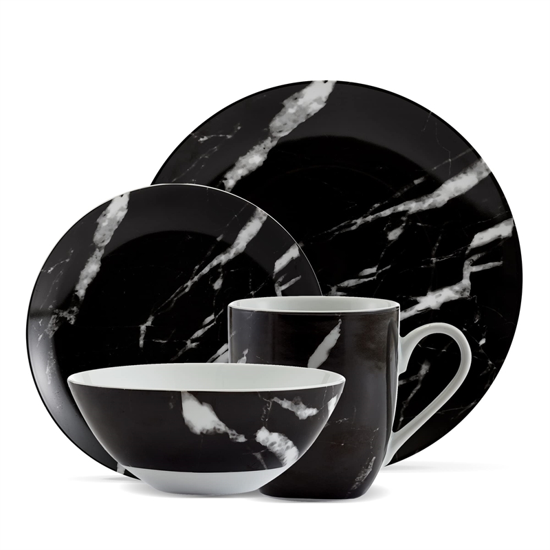 Safdie & Co. Porcelain Dinnerset 16 Piece Black Marble