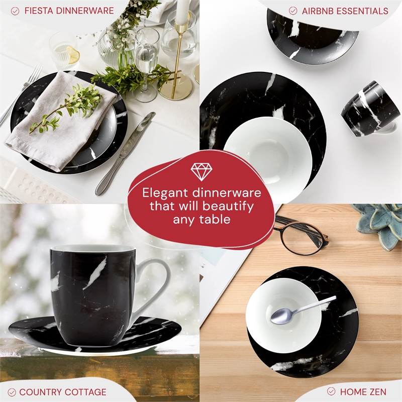 Safdie & Co. Porcelain Dinnerset 16 Piece Black Marble