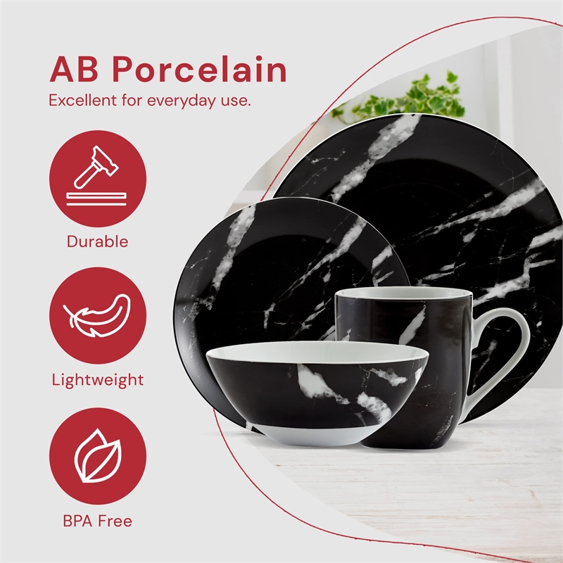 Safdie & Co. Porcelain Dinnerset 16 Piece Black Marble