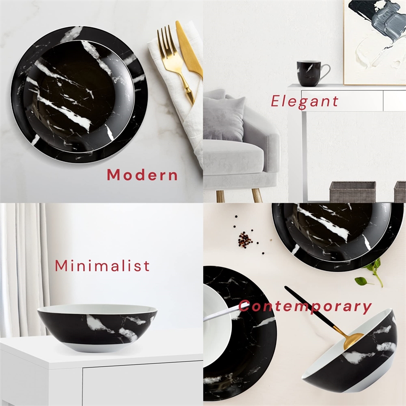 Safdie & Co. Porcelain Dinnerset 16 Piece Black Marble