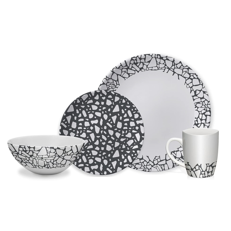 Safdie & Co. Porcelain Dinnerset 16 Piece Terrazzo Grey