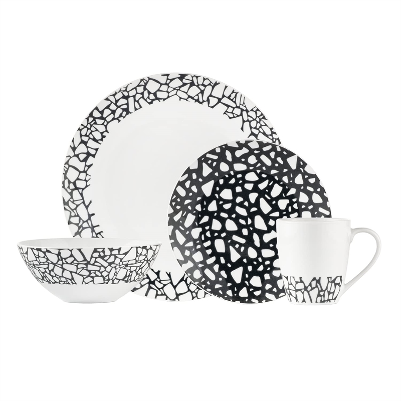 Safdie & Co. Porcelain Dinnerset 16 Piece Terrazzo Grey