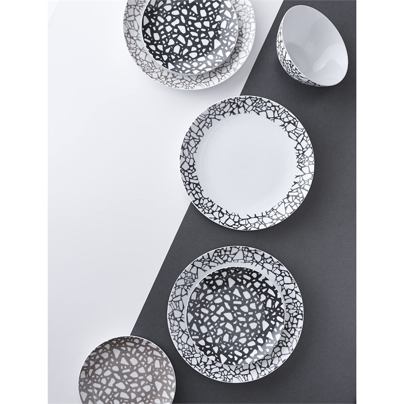 Safdie & Co. Porcelain Dinnerset 16 Piece Terrazzo Grey