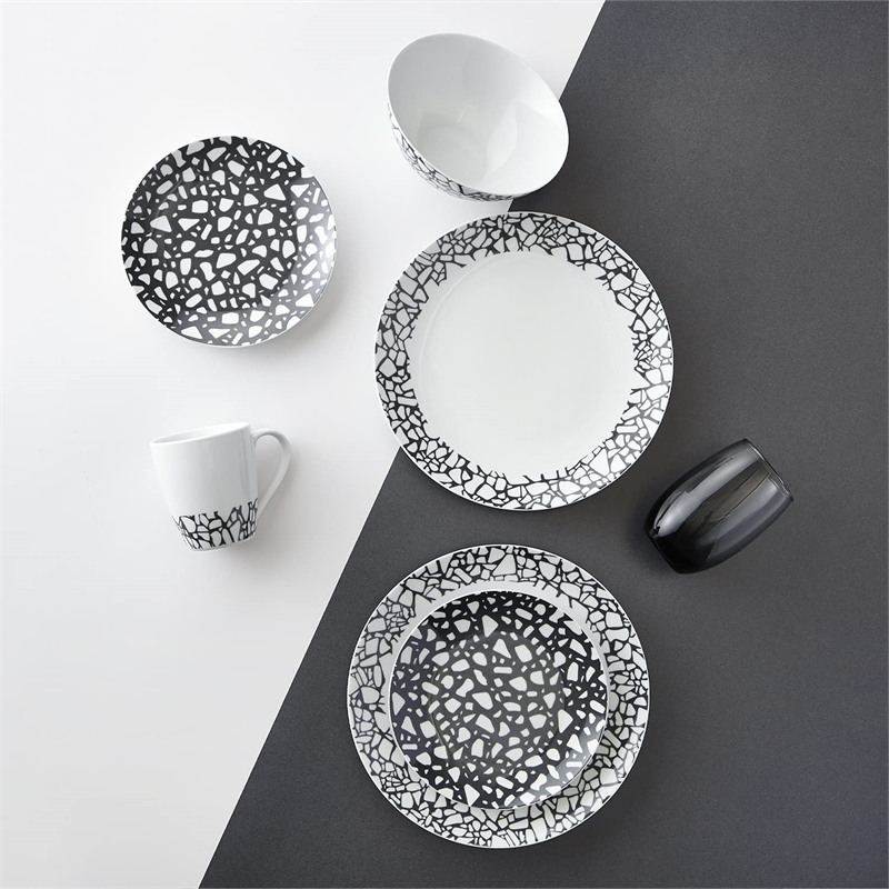 Safdie & Co. Porcelain Dinnerset 16 Piece Terrazzo Grey