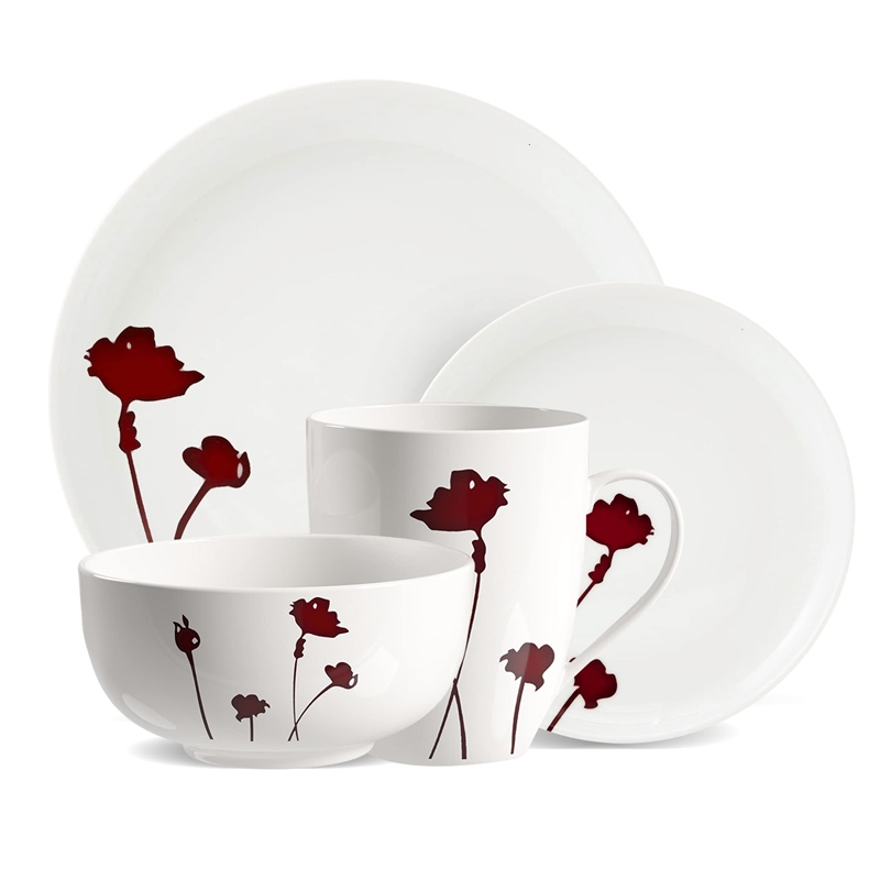 Safdie & Co. Porcelain Dinnerset 16 Piece Scarlet