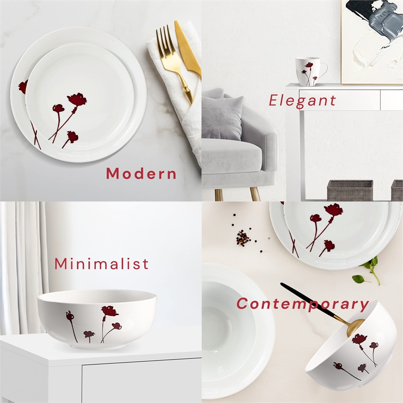 Safdie & Co. Porcelain Dinnerset 16 Piece Scarlet