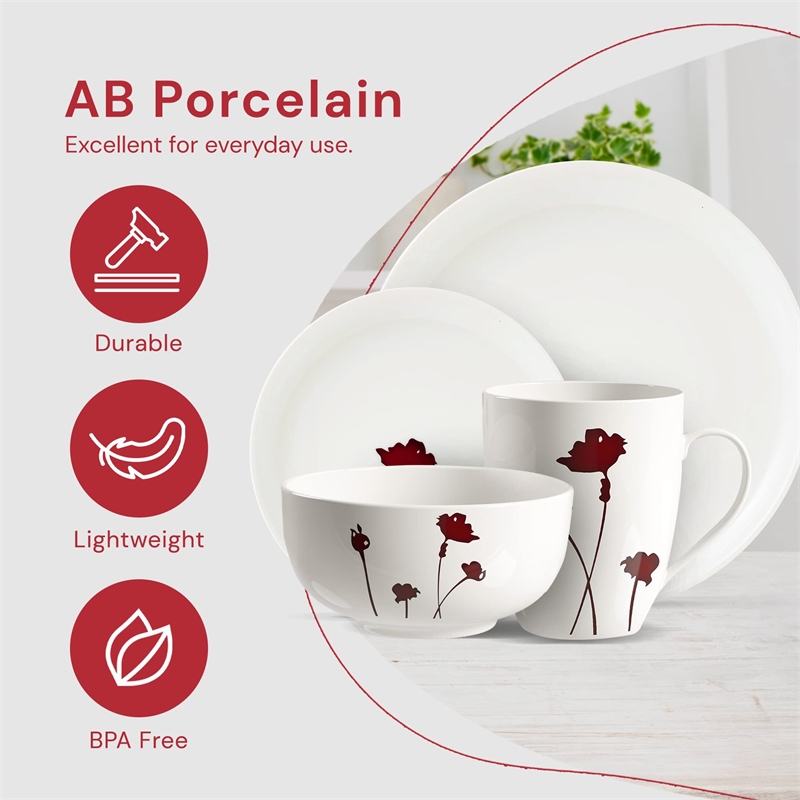 Safdie & Co. Porcelain Dinnerset 16 Piece Scarlet