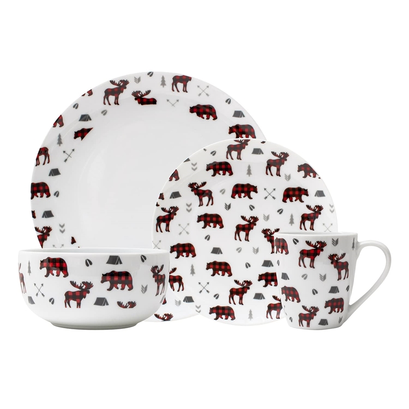 Safdie & Co. Porcelain Dinnerset 16 Piece Porcelain Coupe Wildlife