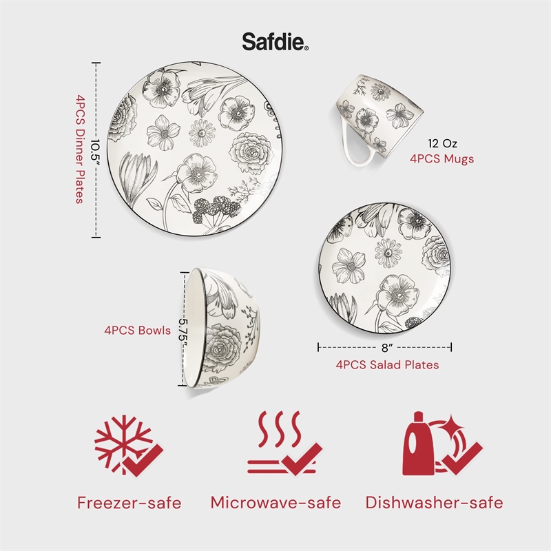Safdie & Co. Porcelain Dinnerset 16 Piece Porcelain Bouquet