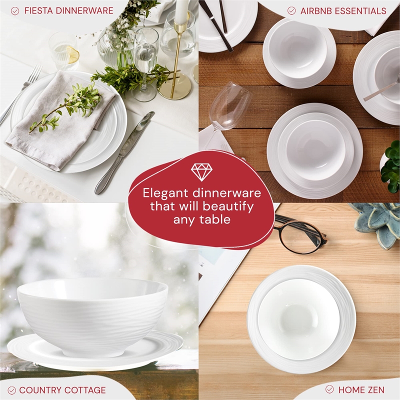 Safdie & Co. Porcelain Dinnerset 12 Piece Round Rim Embossed Wave