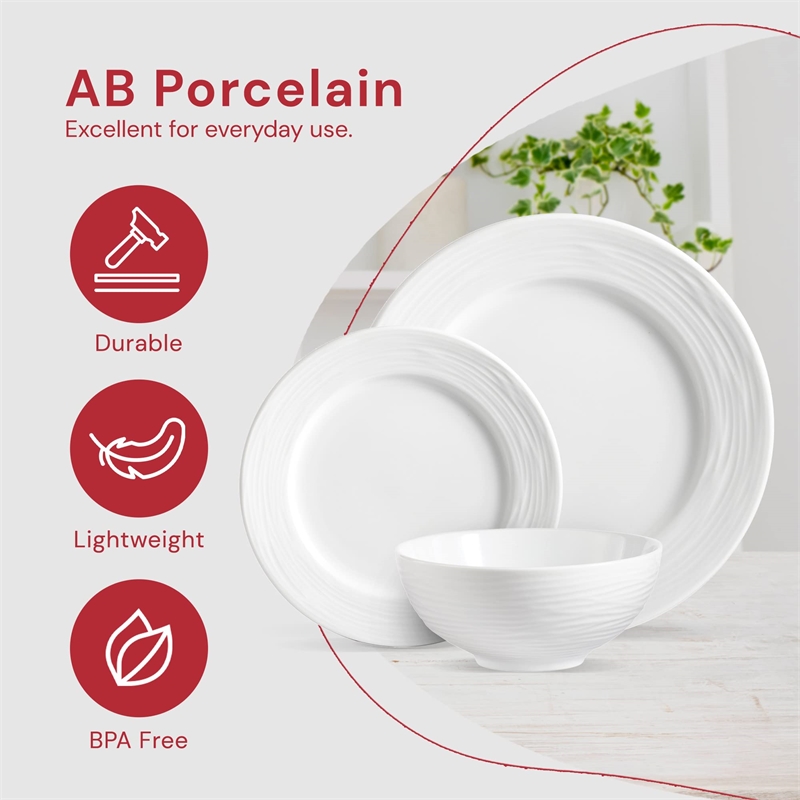 Safdie & Co. Porcelain Dinnerset 12 Piece Round Rim Embossed Wave