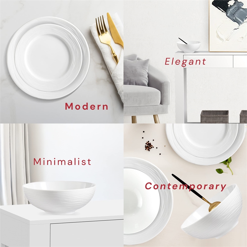 Safdie & Co. Porcelain Dinnerset 12 Piece Round Rim Embossed Wave