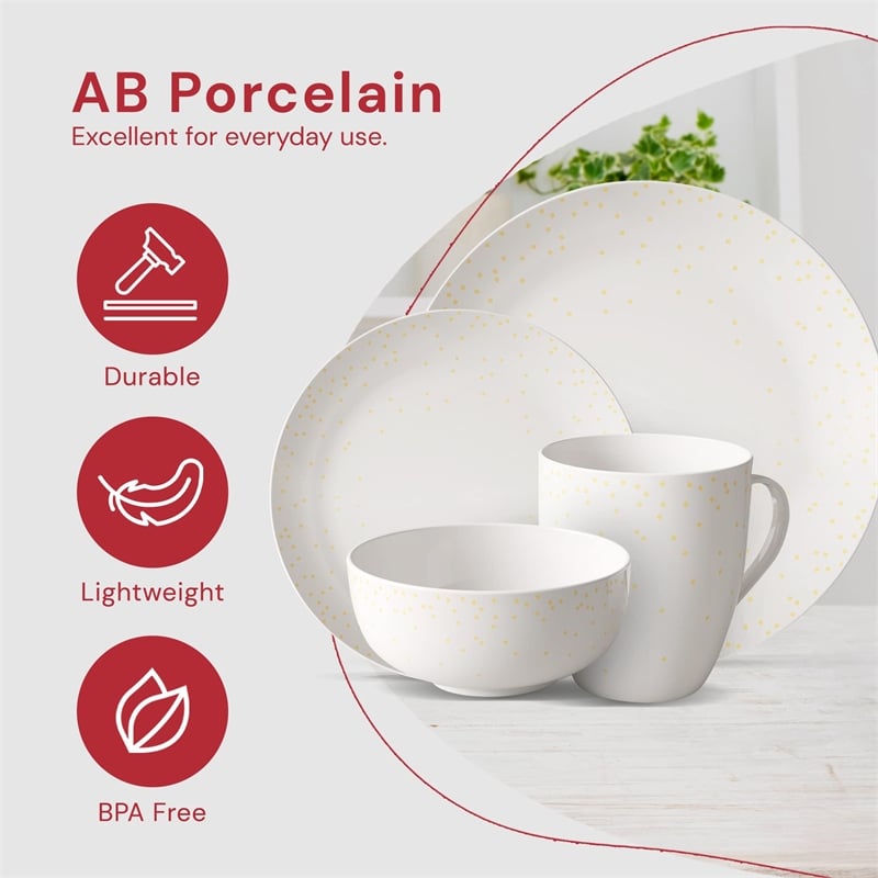 Safdie & Co. Porcelain Dinnerset 16 Piece Coupe Diamond Confetti