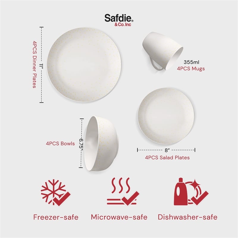 Safdie & Co. Porcelain Dinnerset 16 Piece Coupe Diamond Confetti