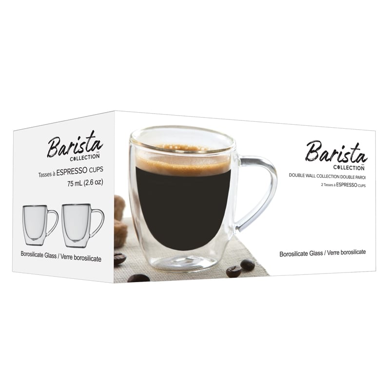 Safdie & Co. Espresso Glass Double Wall Handle 4 PC 75ML Barista