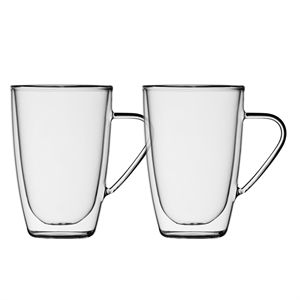 Safdie & Co. Mug Glass Double Wall Handle 4 PC 350ML Barista