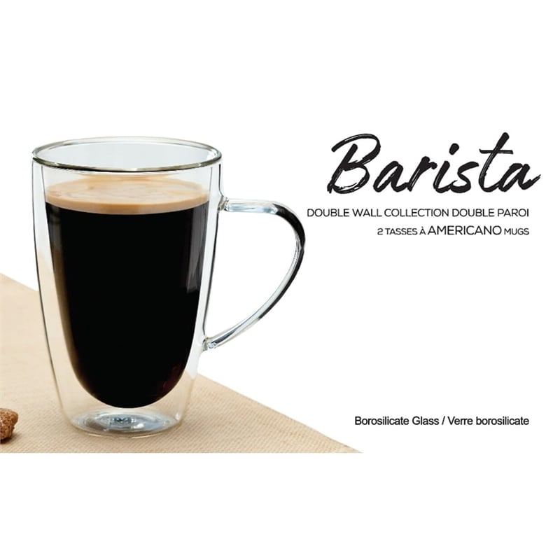 Safdie & Co. Mug Glass Double Wall Handle 4 PC 350ML Barista