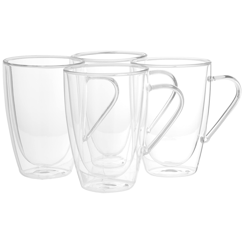 Safdie & Co. Latte Mug Glass Double Wall Handle 4 PC 435ML Barista