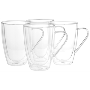Safdie & Co. Latte Mug Glass Double Wall Handle 4 PC 435ML Barista