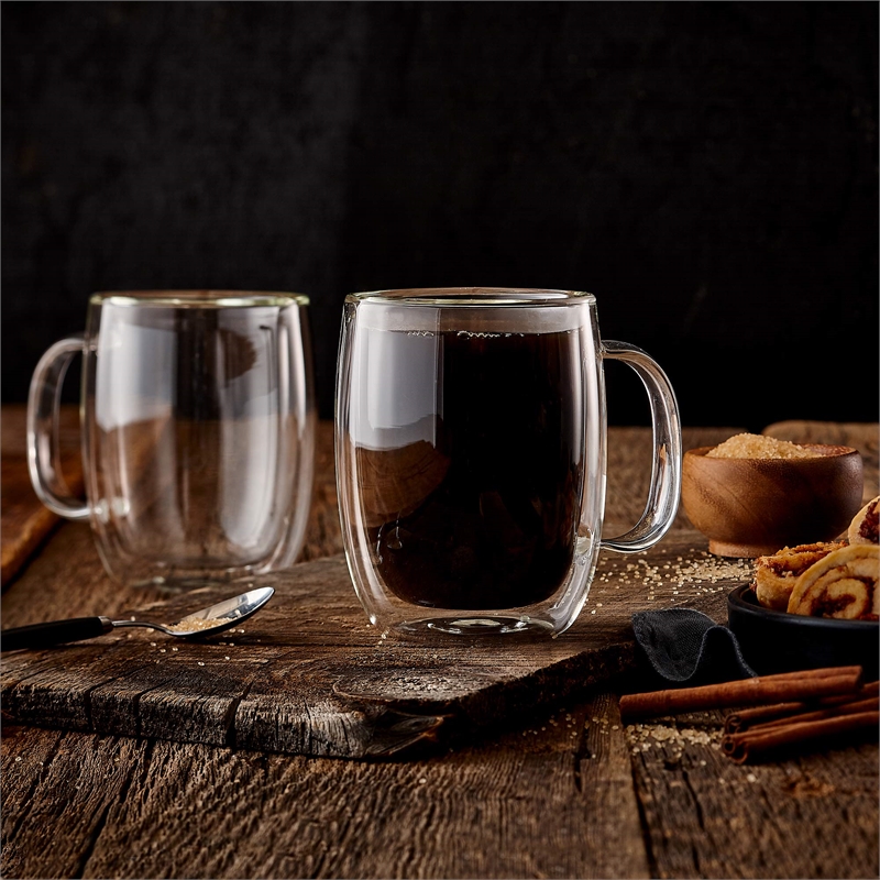 Safdie & Co. Americano Glass Double Wall Mug 4 PC 350ML Barista