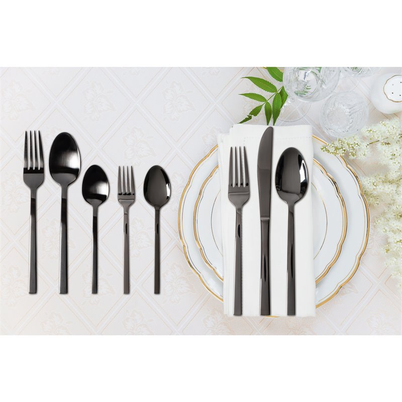 Safdie & Co. Flatware Stainless Steel Palos Black Mirror 20 Piece Set