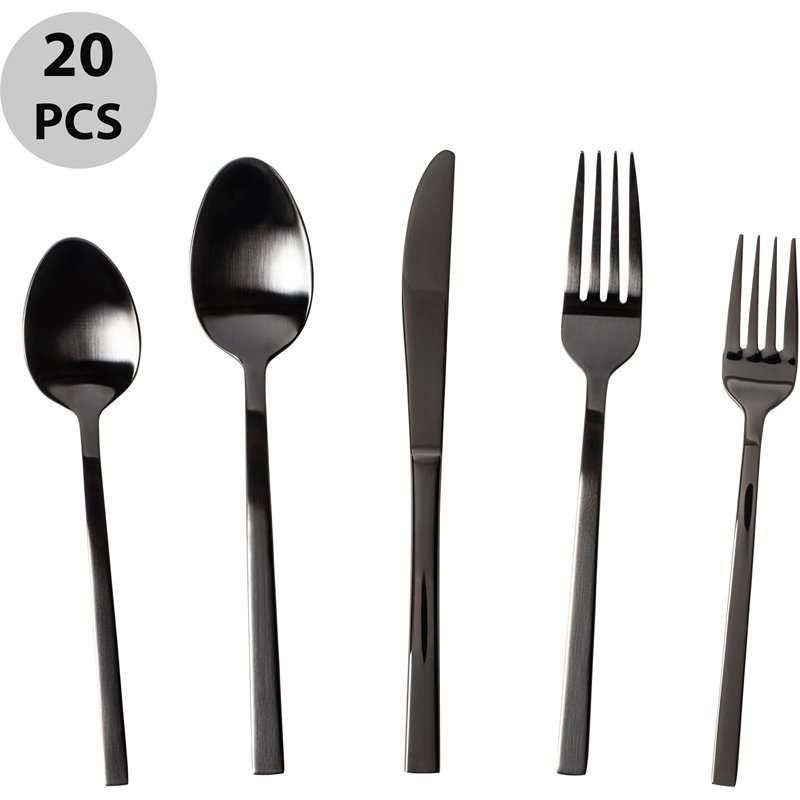 Safdie & Co. Flatware Stainless Steel Palos Black Mirror 20 Piece Set