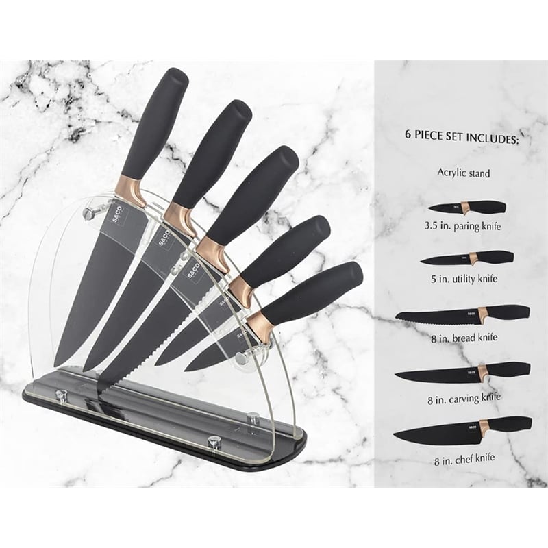 Safdie & Co. Knife 6 Piece Set With Acrylic Stand Black Matt
