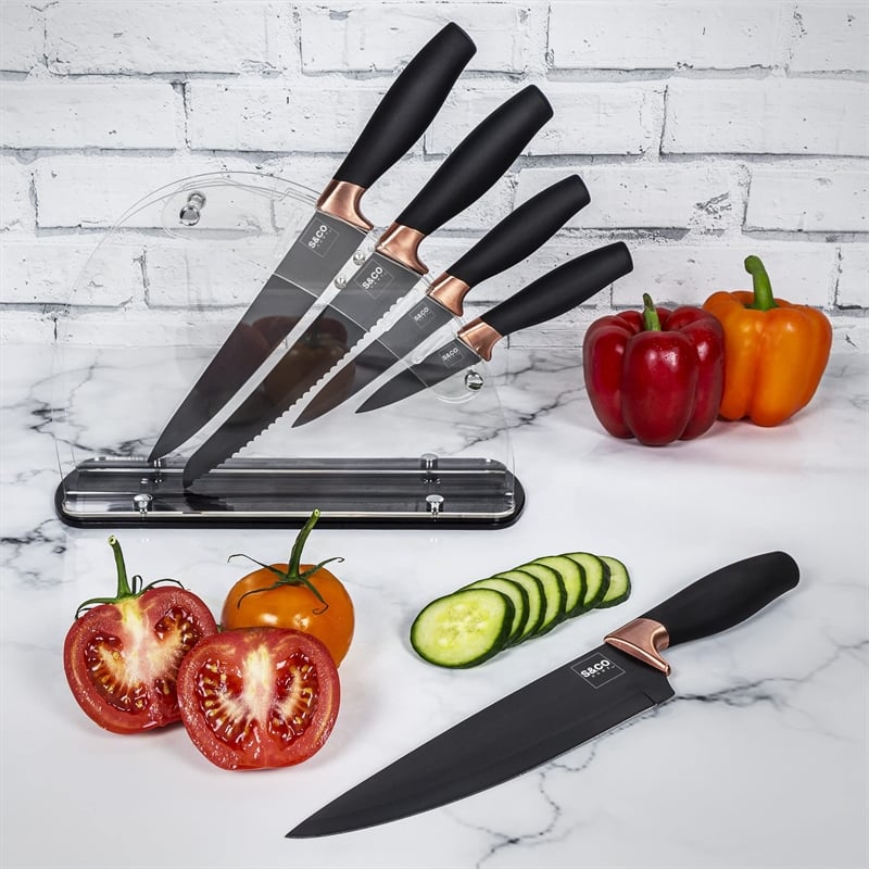 Safdie & Co. Knife 6 Piece Set With Acrylic Stand Black Matt