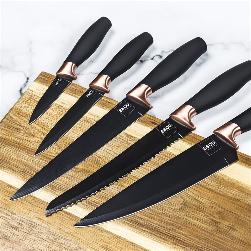 Safdie & Co. Knife 6 Piece Set With Acrylic Stand Black Matt