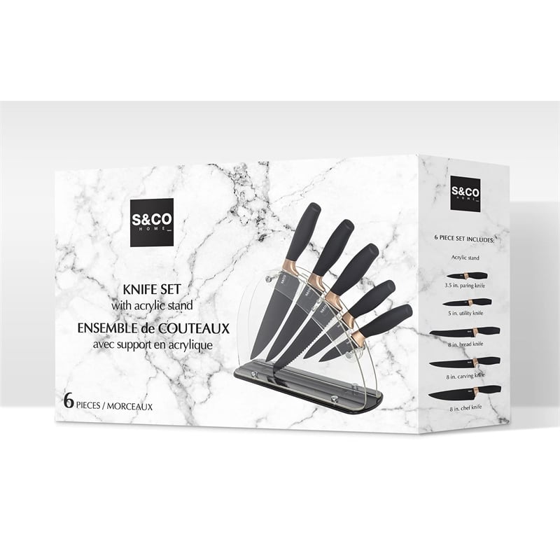 Safdie & Co. Knife 6 Piece Set With Acrylic Stand Black Matt