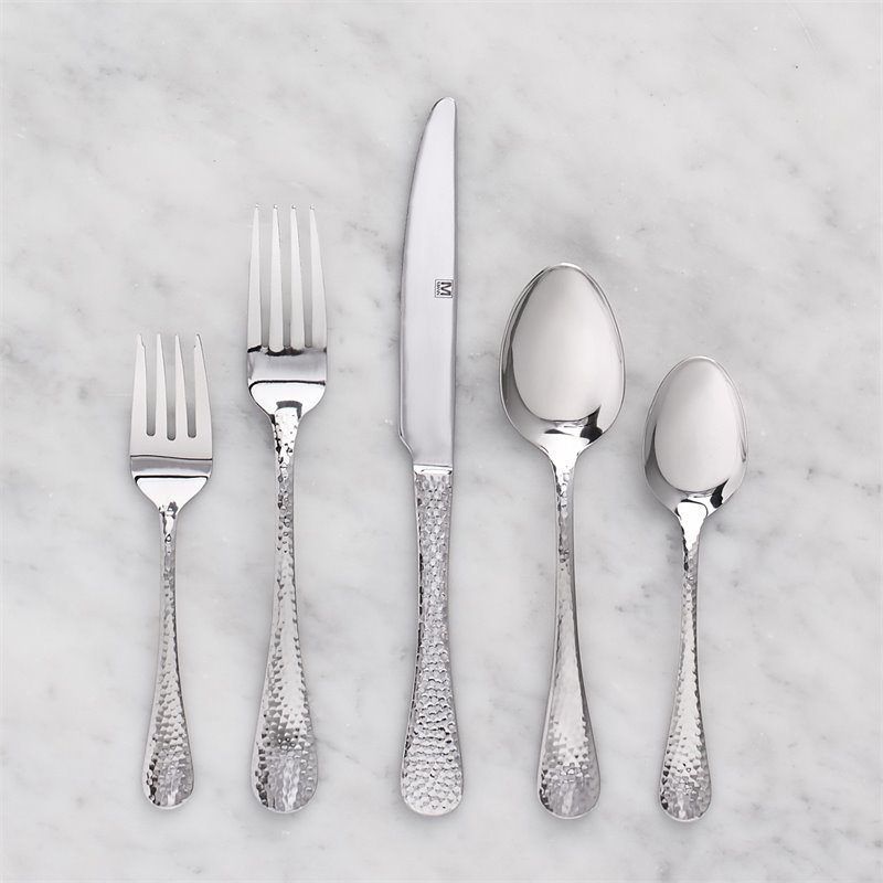 Safdie & Co. Flatware Hammered Stainless Steel 40 Piece Set Polaris