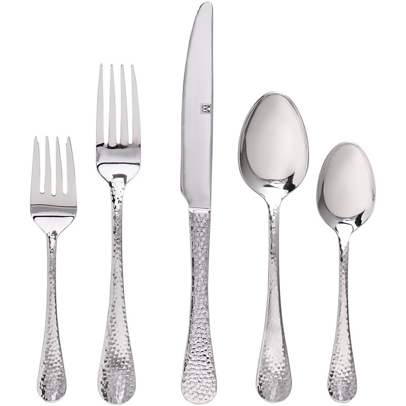Safdie & Co. Flatware Hammered Stainless Steel 40 Piece Set Polaris