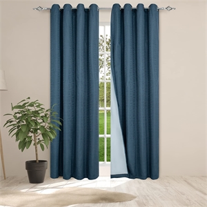 Safdie & Co. Curtain Jaquard Panel 84&quotL Ultimate Blackout Blue Stone (Set of 2)